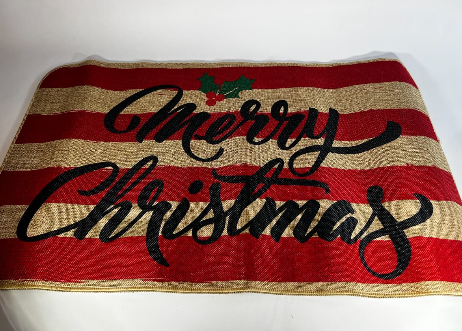 NEW Merry Christmas Rug Doormat Rubber Back Indoor Outdoor Red Natural