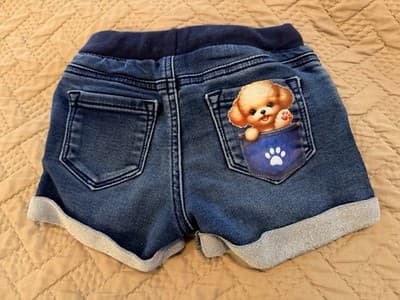 Denim Shorts Puppy In Pocket Custom Design 1/1 Exclusive OOAK 4T Cat & Jack