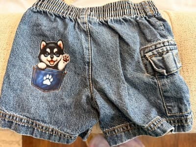 Denim Shorts Puppy In Pocket Custom Design 1/1 OOAK Circo 9 M Infant Toddler