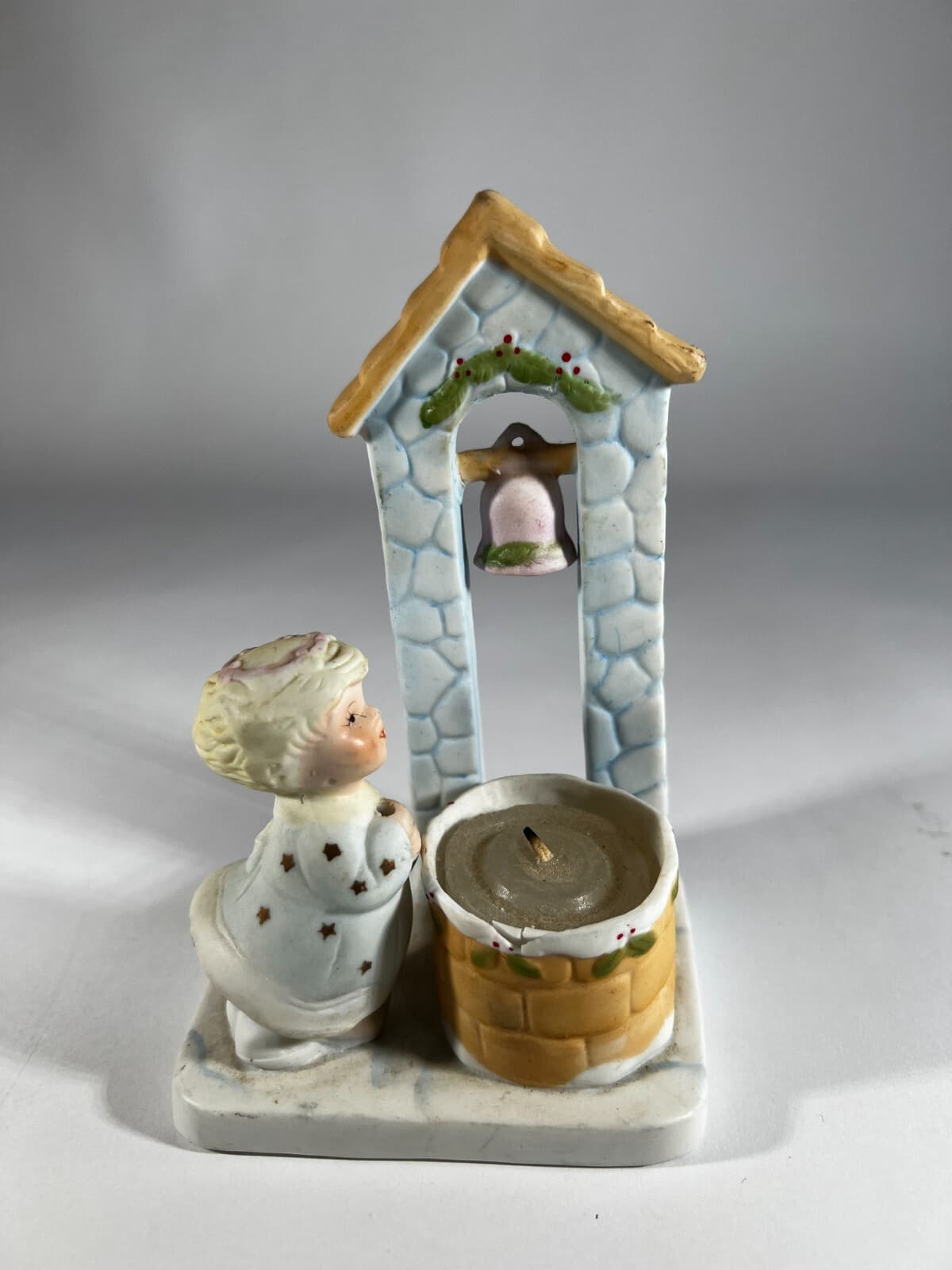Christmas Porcelain Angel Well Candle Holder Bell Tower Vintage 1983