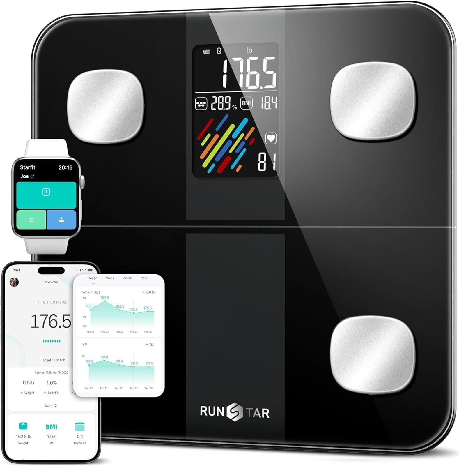 Open Box - Runstar Smart Scale for Body Weight Fat Percentage BMI Heart Rate