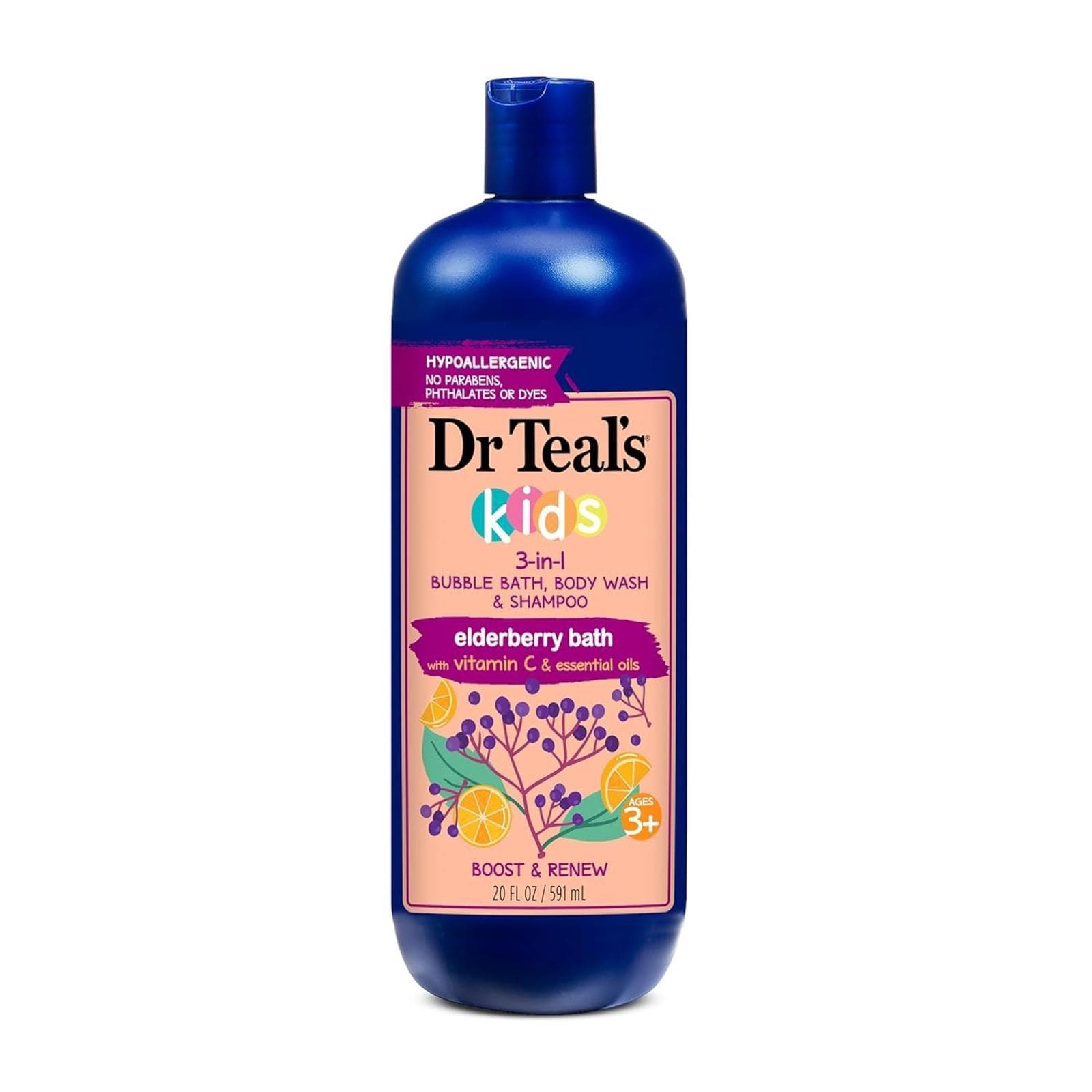 ** Open Box- Dr Teal's Kids 3-in-1 Elderberry: Bubble Bath, Body wash (20 fl oz)