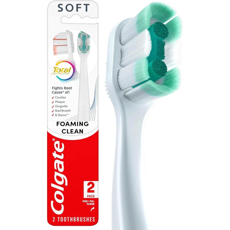 ** Colgate Total Active Prevention Foaming Clean Soft Toothbrushes, 2 pack