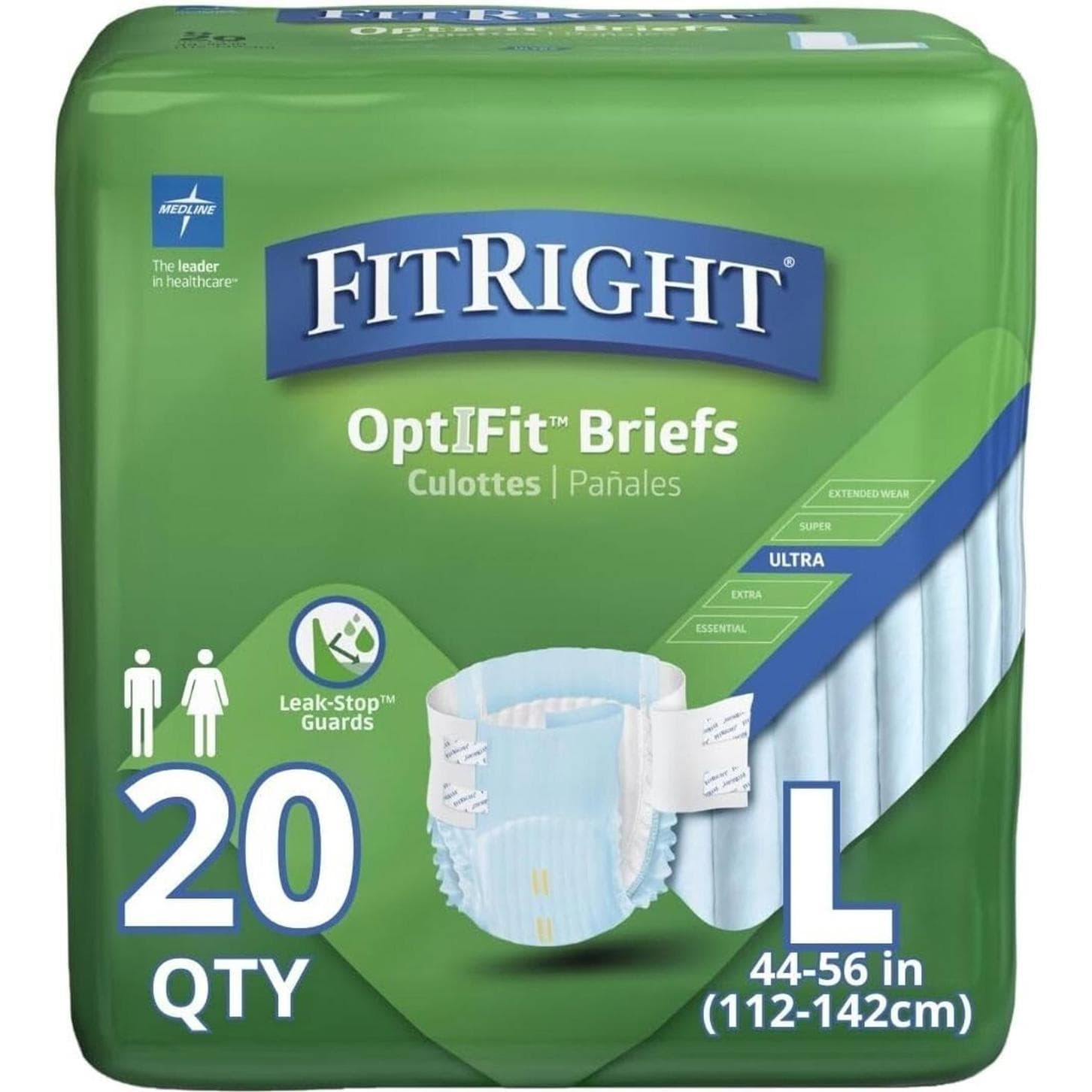 ** Open Box-FitRight OptiFit Ultra Adult Briefs w/ Tabs Heavy Absorb, Large 20CT