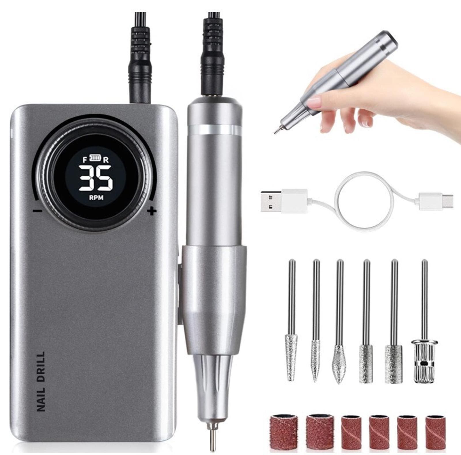 For Parts - Nail Drill Machine Prof. 35000 RPM Electric Acrylic/Gel/Polish Gray