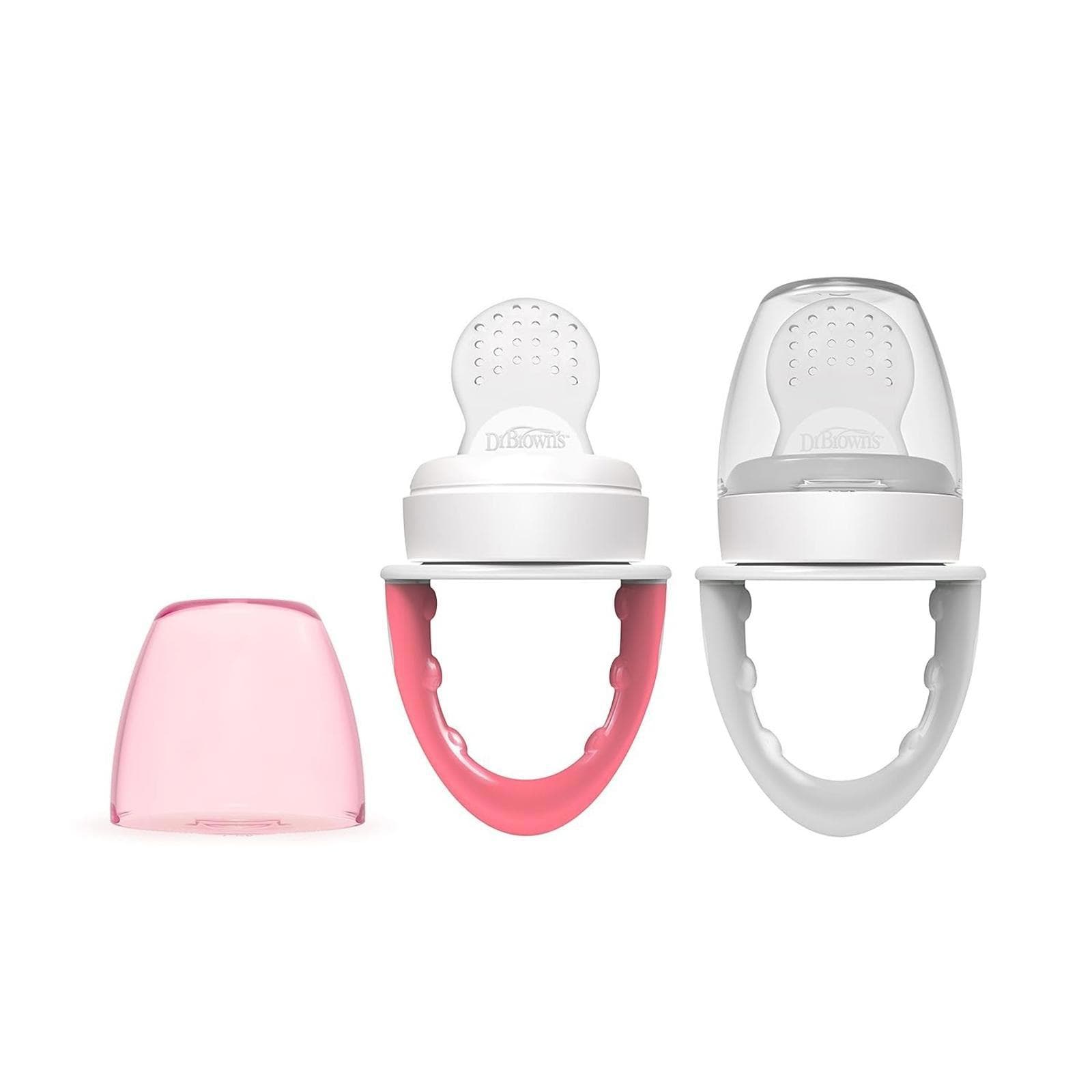 Dr. Brown's Designed To Nourish Fresh Firsts Silicone Feeder 2 Pack, Pink & Grey