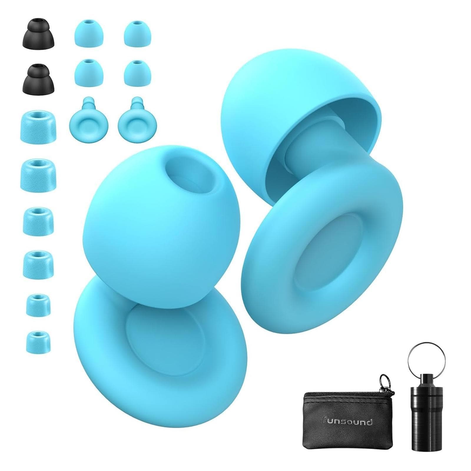 FUNSOUND Ear Plugs for Sleeping Noise Reduction Reuseable 7 Pairs, Blue 27 dB