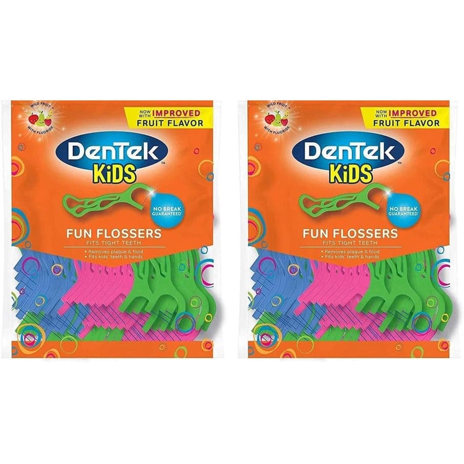 Open Box - DenTek Kids Fun Flossers, Removes Food & Plaque, 75 Count, 2 pack