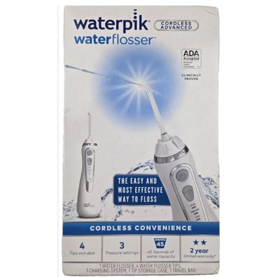 Open Box-Waterpik Cordless Advanced 2.0 Water Flosser 4 tips white,