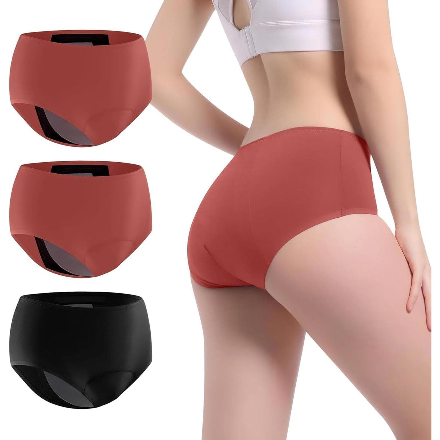 **VOXSHE Women's Incontinence Underwear Washable Leak Proof 2XL (Bl/Or/Or) 3PK
