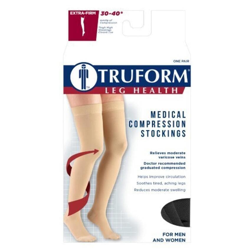 One time used - Truform 30-40 mmHg Compression Stockings for Men and Women (XL)