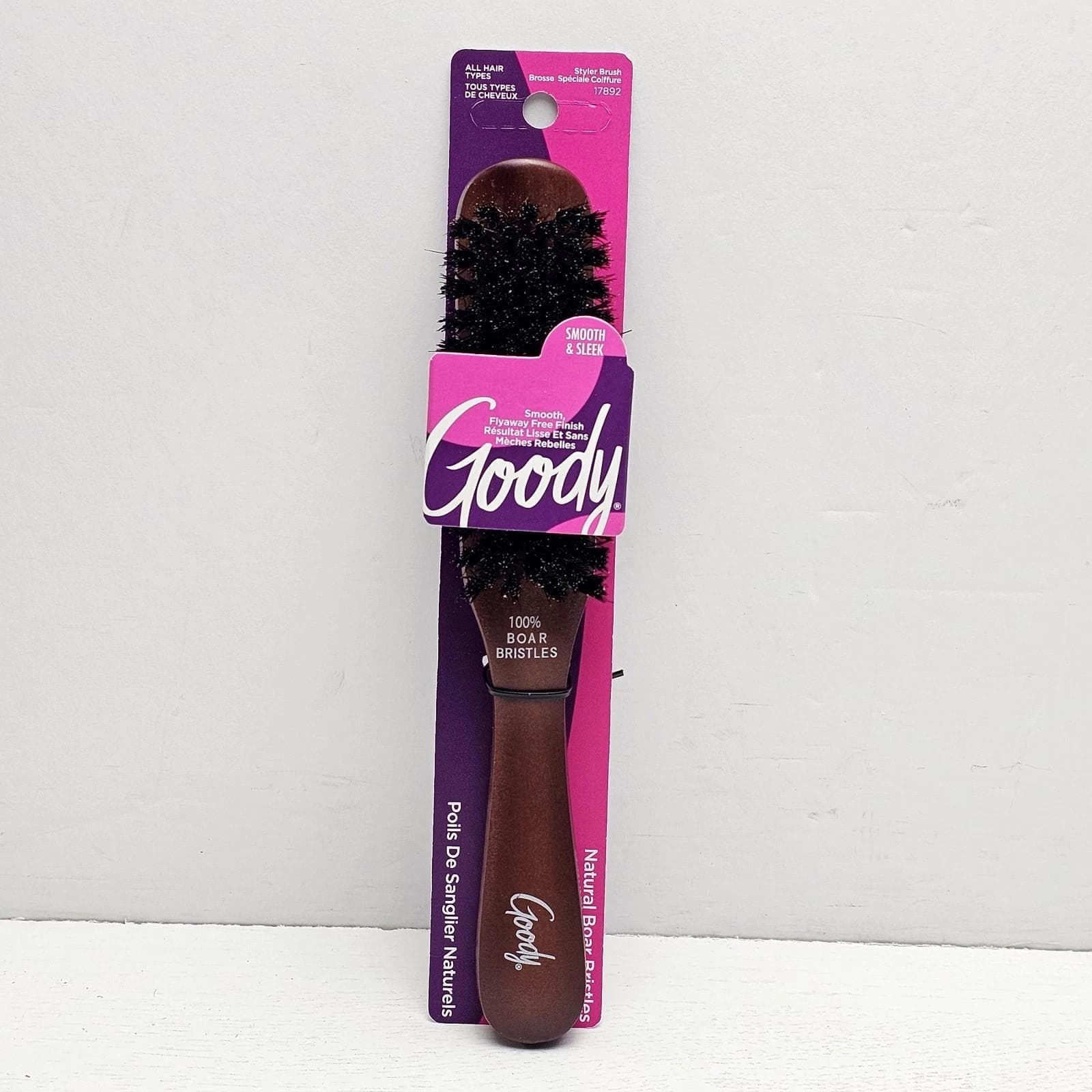 ** Goody Smooth and Sleek Wood Styling Brush with Natural Boar Hair Bristles Bro - Image 1