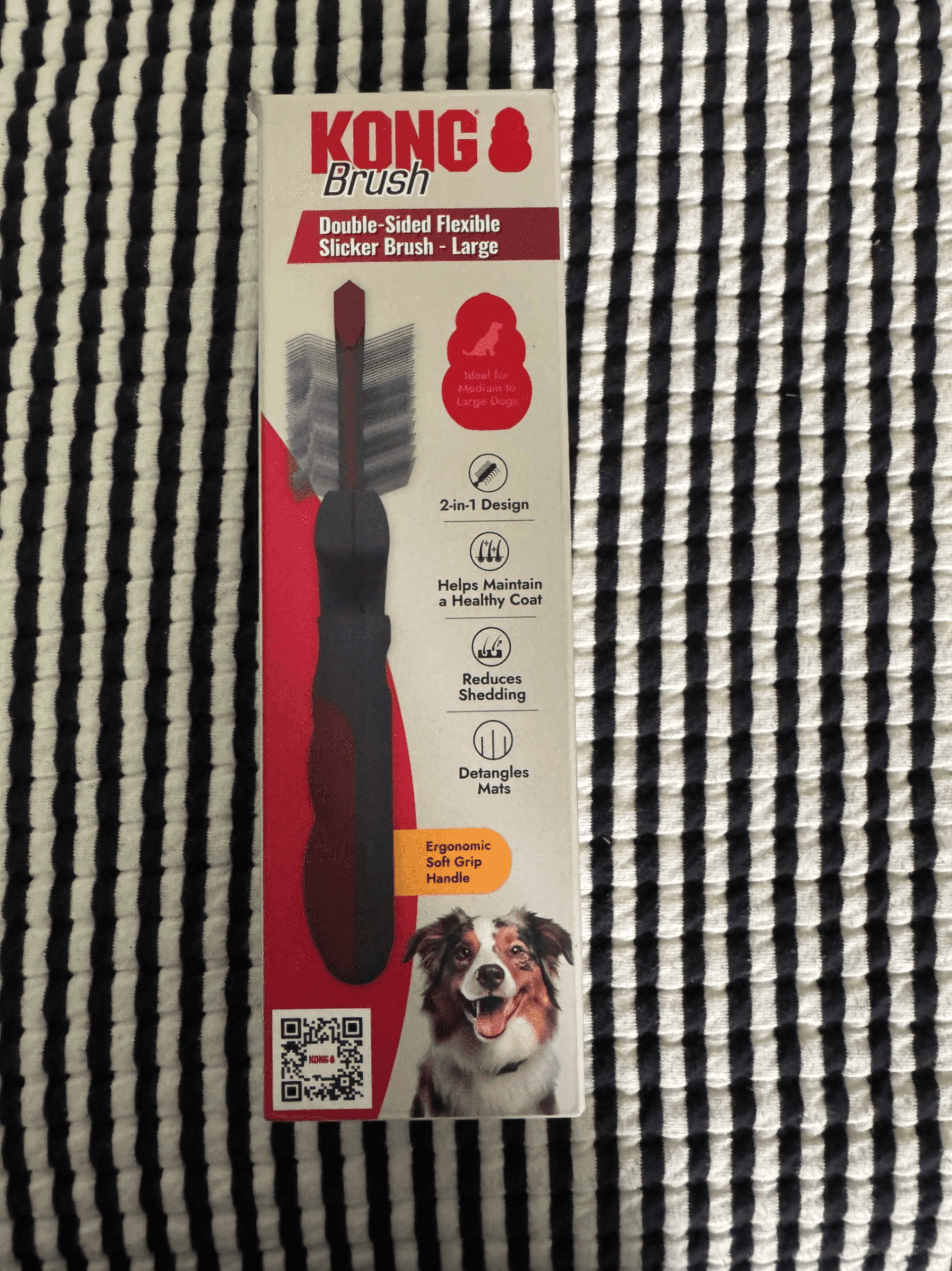 Kong Dog Brush with Dual Brush and Sticker Removal Brush Tool- Red