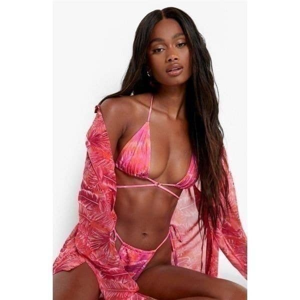 Boohoo Tropicana Tie Triangle Recycled Bikini Top NWT