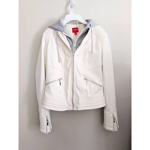 Guess Off White Moto Jacket with Hoodie