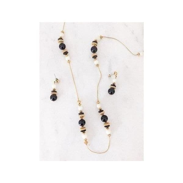 Long Beaded Necklace and Matching Earrings