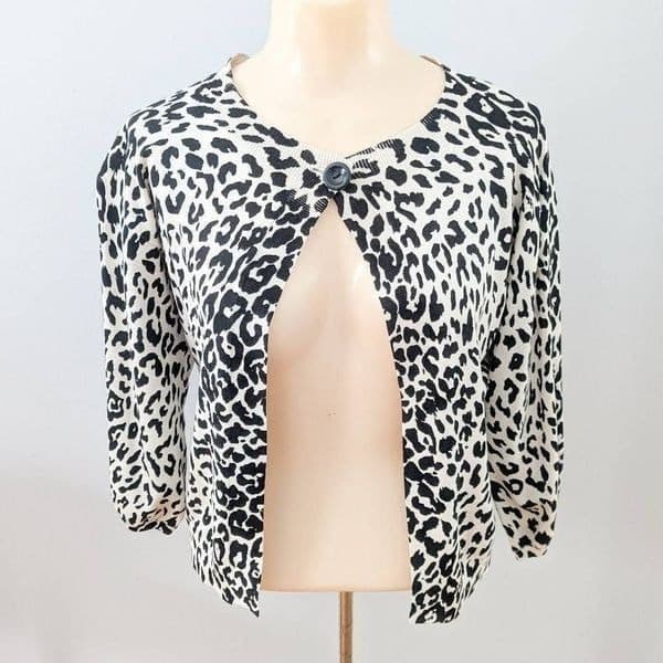 Josephine Chaus Petites Leopard Print Silk Cardigan Sweater