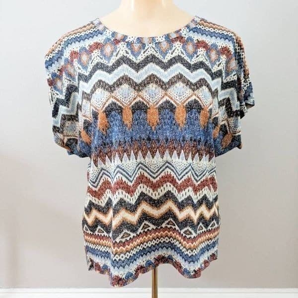 No Boundaries Tribal Print Lace Back Dolman Top