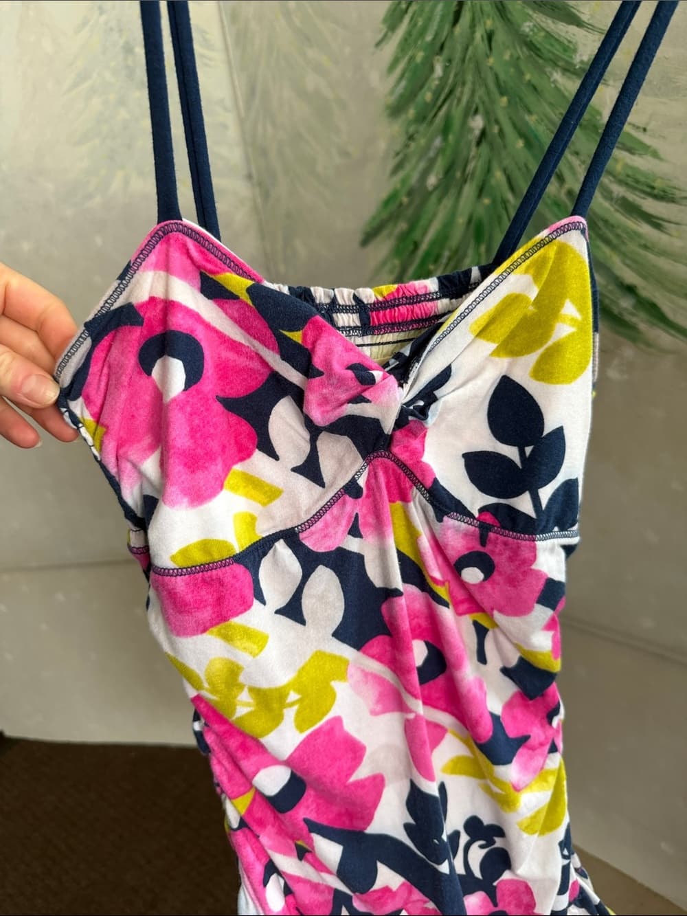 Floral Ruffle Slip Dress - Pink, Navy & Lime