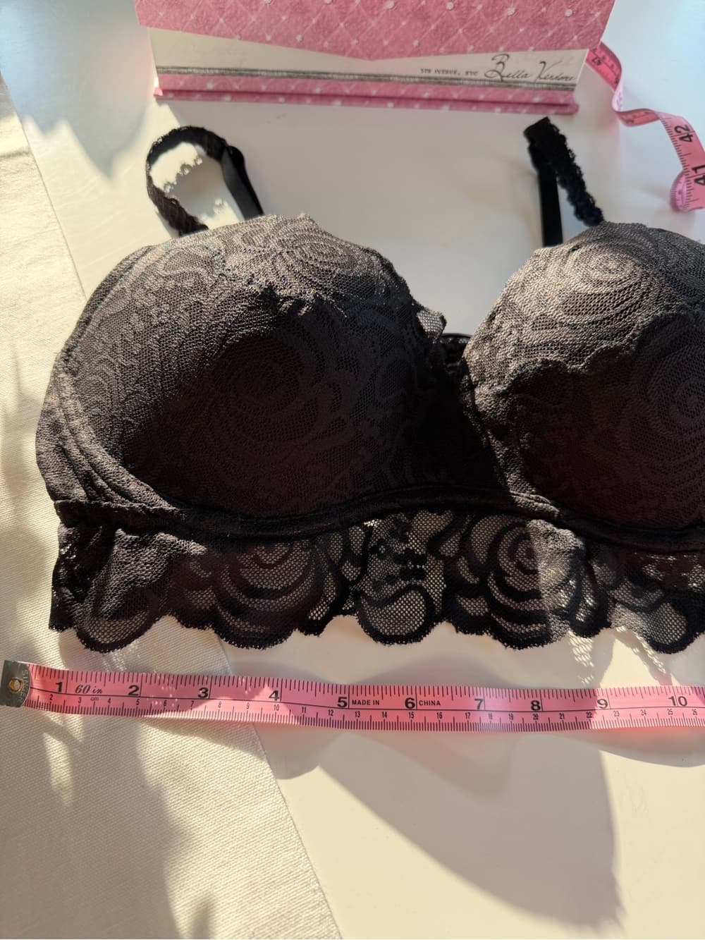 Vintage Black Lace Longline Push-Up Bra Top