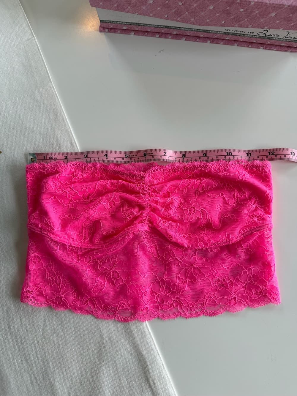 Victoria's Secret Neon Pink Lace Strapless Crop Top