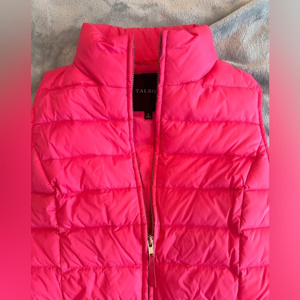 Talbots Quilted Down Puffer Vest Pink/Gold