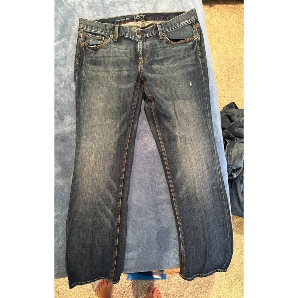 Ann Taylor Loft Dark Blue Straight Leg Jeans NWOT 12 Petite