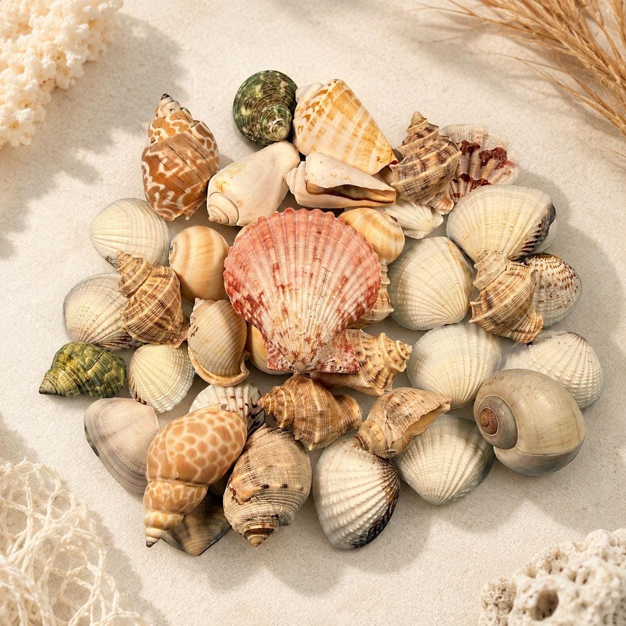 Sea Shell Mix – 1 lb Lot of Natural Scallop, Conch & Turbo Shells for Crafting and Decor