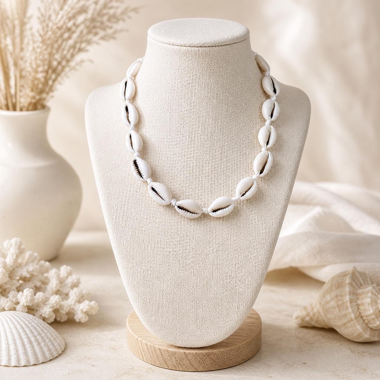 Cowrie Shell Choker Necklace – Adjustable Boho Beach Jewelry Handmade from Natural Seashells