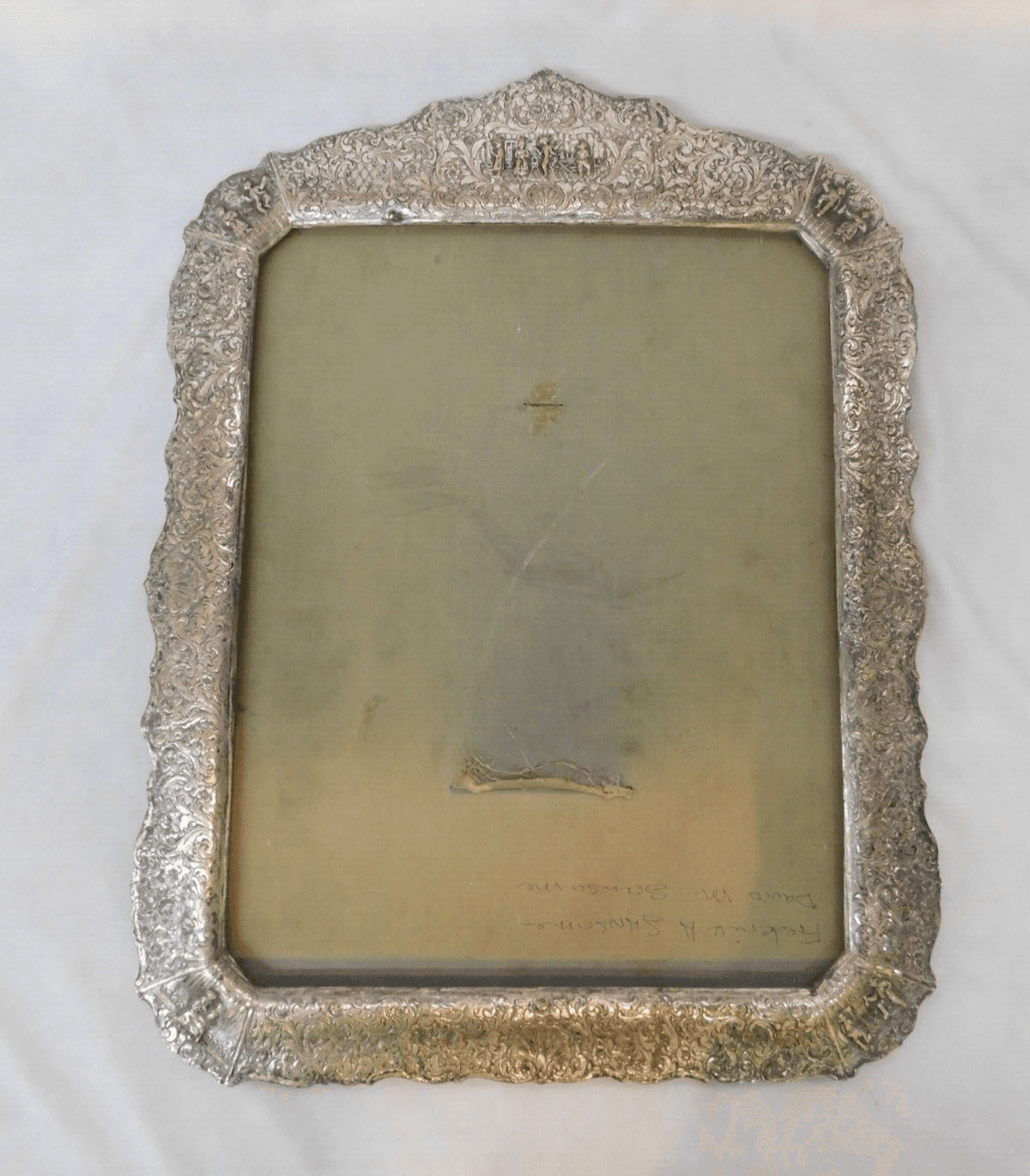 Large Antique German Silver Plate Picture Frame, Drinking Scenes 14 x 18"