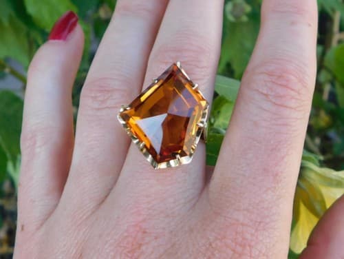 Vintage Modern Asymmetrical Fancy Citrine 14k Gold Cocktail Ring SZ 8.5