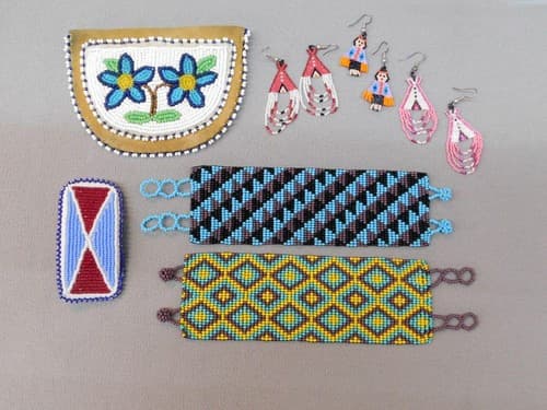 Lot of Contemporary Native American Beaded Articles Bracelet Earrings Pouch