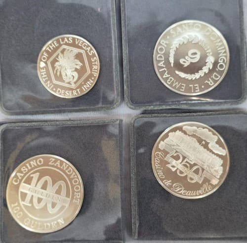 Lot of Four Franklin Mint Casino Sterling silver Token Chips