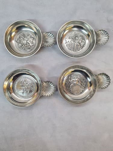 Set of Four Vintage Etain d'art Titre Legal French Pewter Sommeliers Wine Tastin