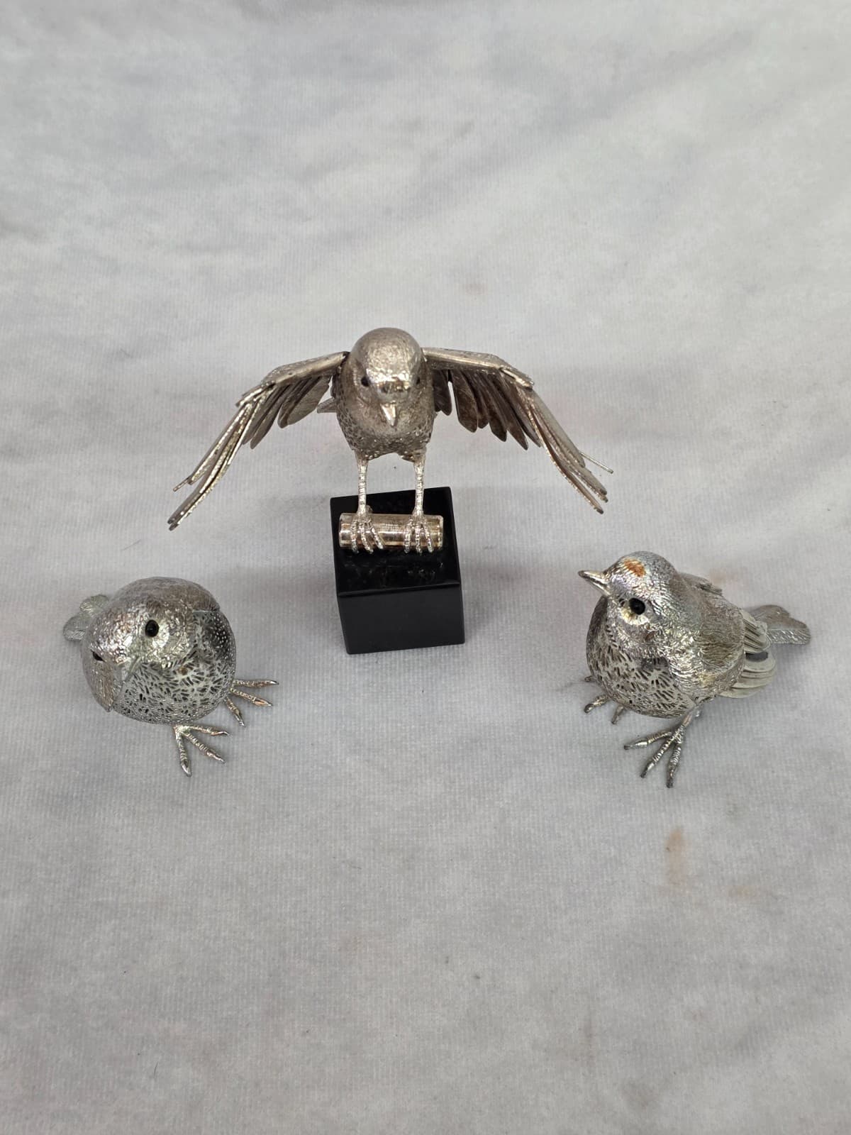 Lot of 3 Beautiful Christofle French Silver Lumiere D'Argent Bird Finches