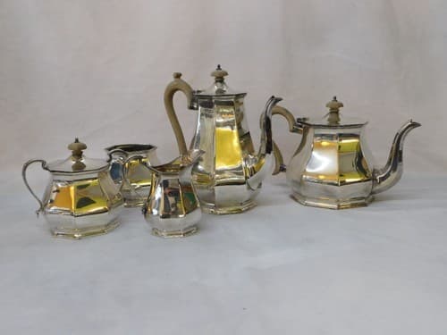 Antique Robert & Belk Romney 5 piece English Silver Coffee & Tea Serving Set