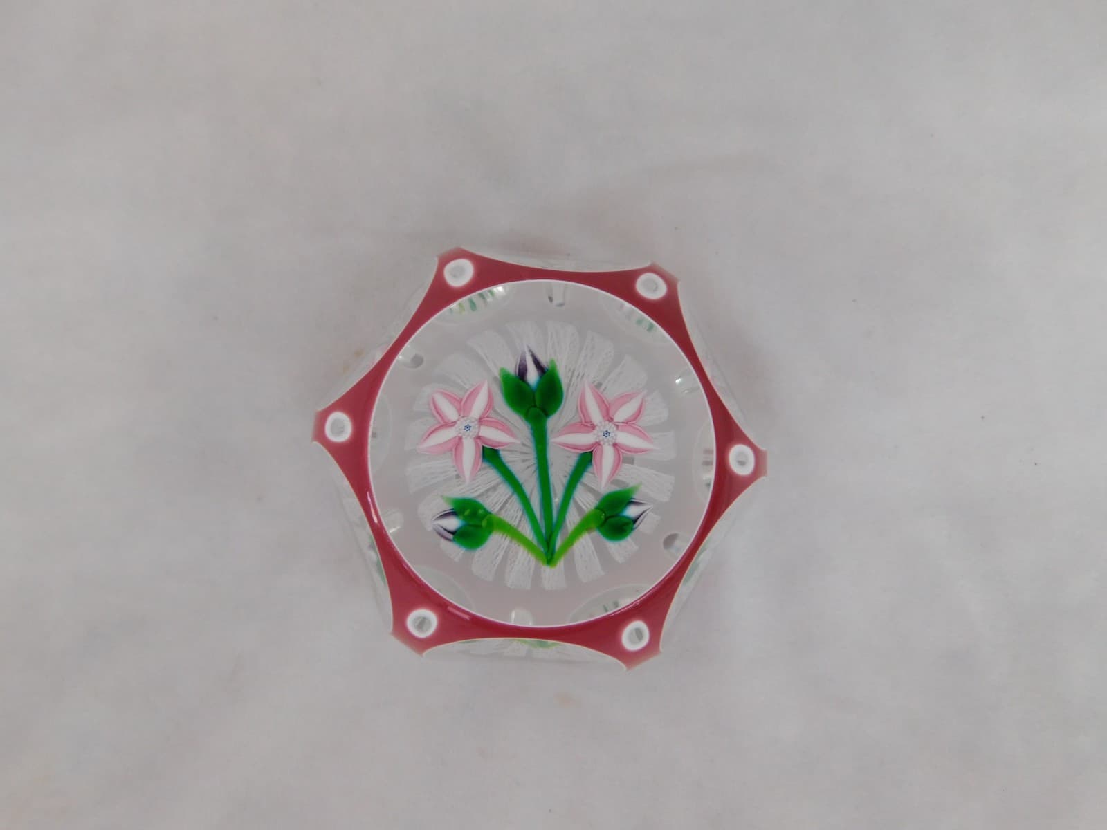John Deacons Cased Cut Millefiori 5 Flower Floral Paperweight Signed JD 2001