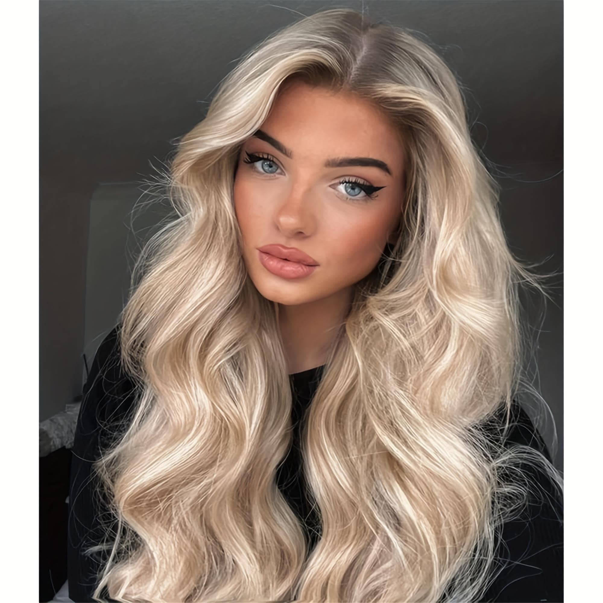 Light Blonde Brown Ombre Long Body Wave Synthetic Lace Front Wig - Achieve Effortless Beachy Waves 22 Inch