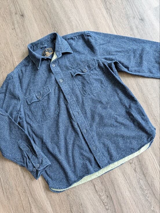 Mens Blue Speckled Flannel Button Down Freedom Foundry Green Lining