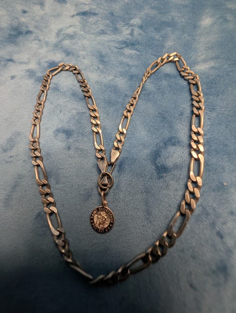 925 Italian Sterling Silver 2.27g 20in Chain & St Christopher Pendant "Protect Us"