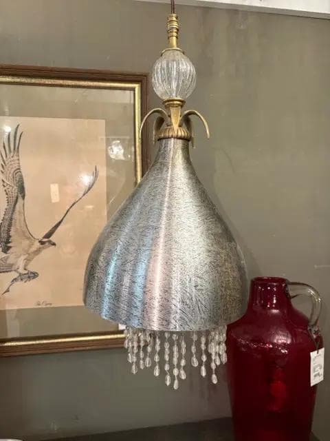 Textured Metal Pendant Light With Beads