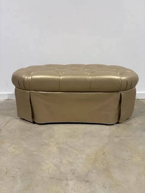 Gold Faux Leather Oval Tufted Ottoman
