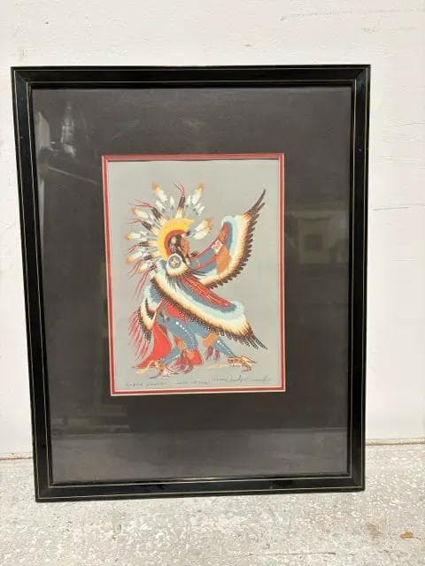 "Eagle Dancer" Framed Signed Silk Screen Print By Crumbo
