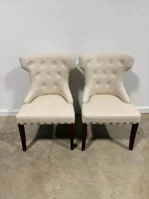 Set Of 2 Pier 1 Khaki Chevron Wing Back Dining Chairs