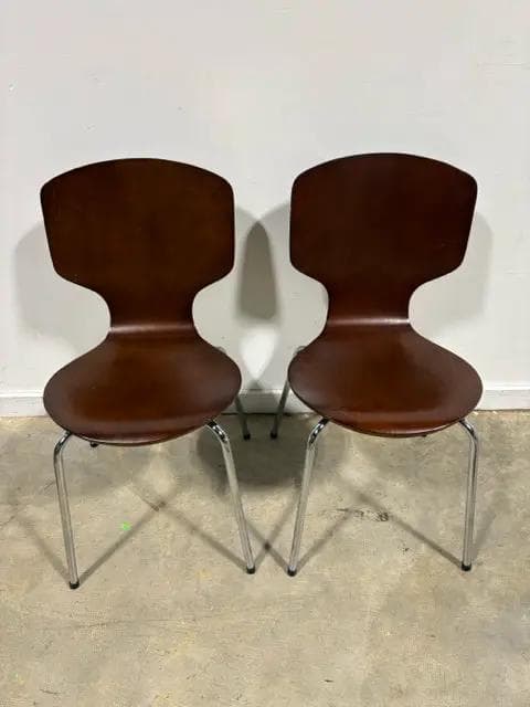 Set Of 2 Pottery Barn Morrow Wooden Dining Chairs With Metal Base