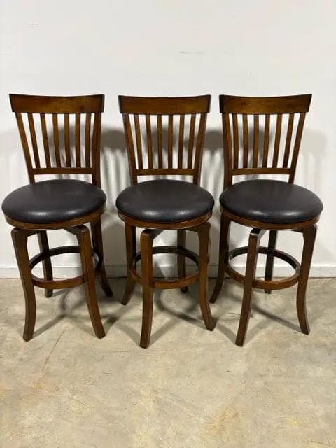 Set Of 3 Wooden Swivel Bar Stools