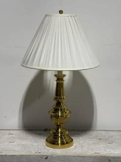 Vintage Stiffel Polished Brass Table Lamp with White Pleated Shade