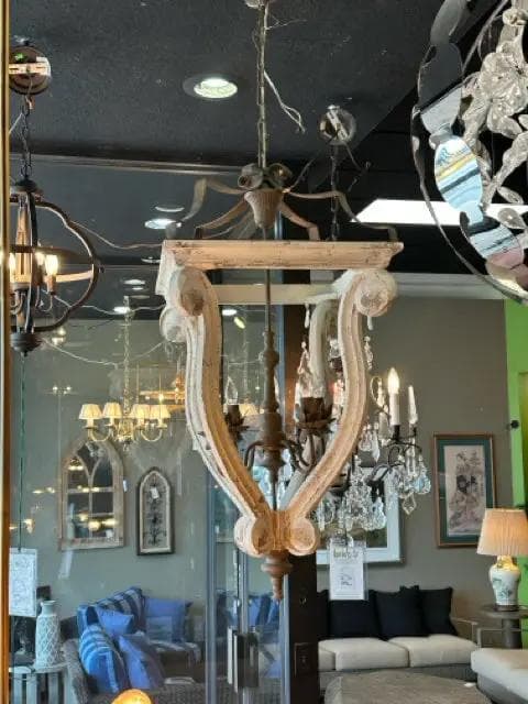 Distressed White Wood And Gold 4 Light Pendant Light Fixture