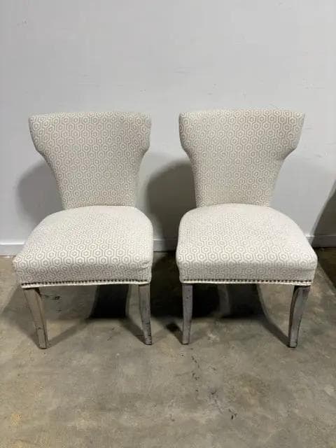 Set Of 2 Cream Geometric Dining Chairs With Nailheads