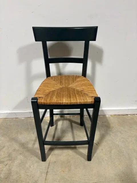 Green Wooden Barstool With Rattan Seat